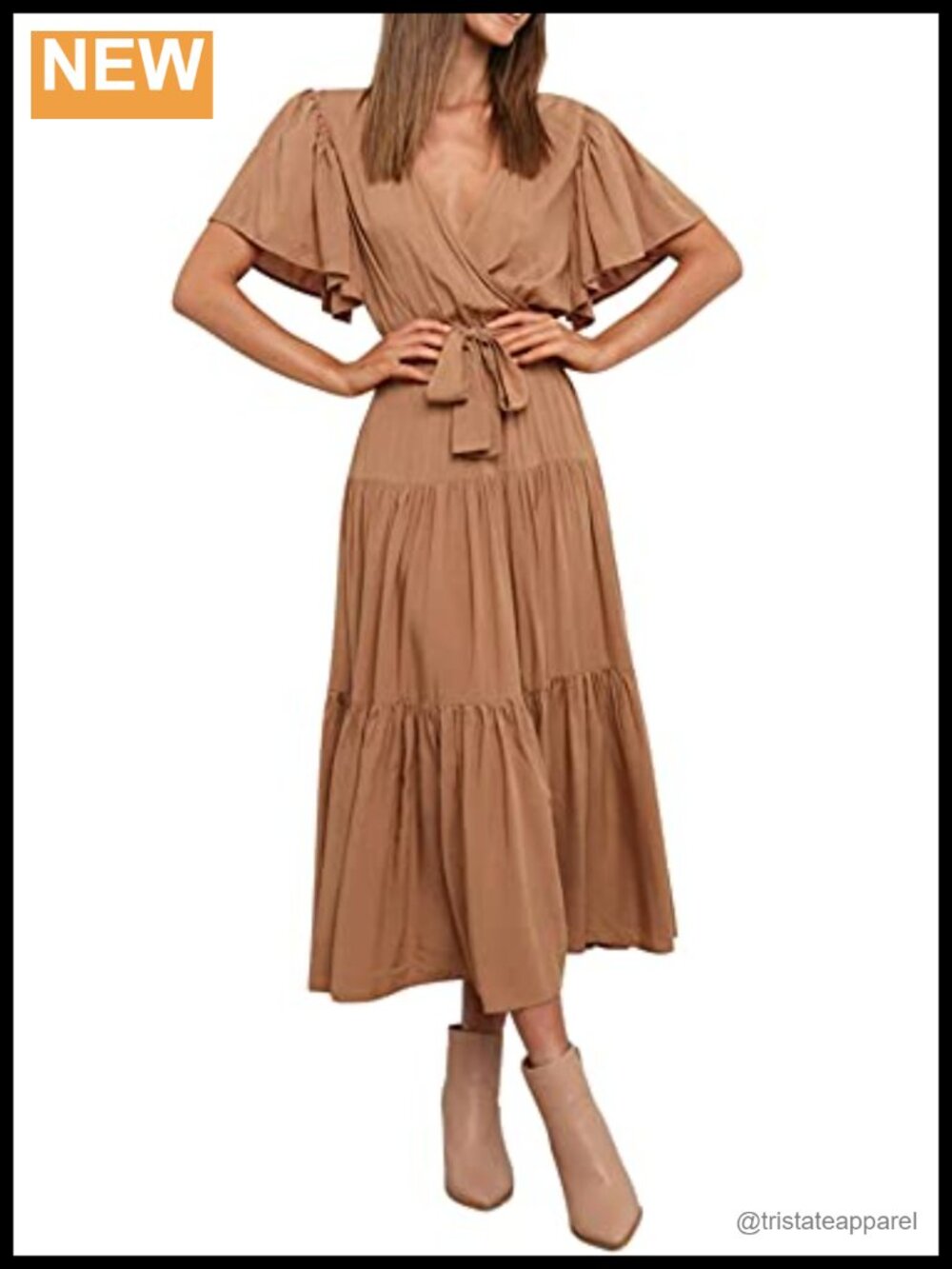 R.Vivimos Womens Cotton Rayon Ruffle A-Line Midi Dress with Belt
